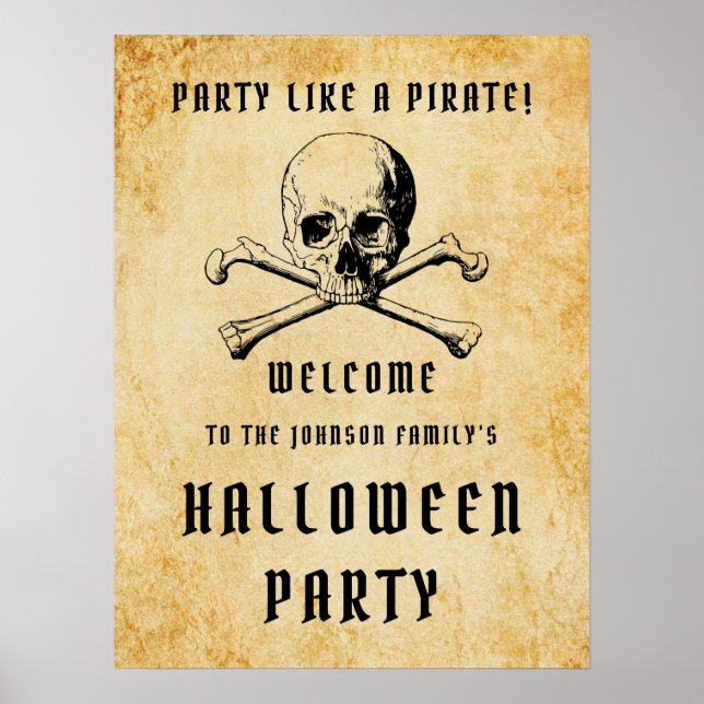 Pirat Skull och benen Välkommen Halloween fest Poster (Framsidan)