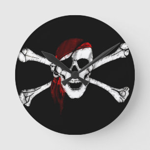 Pirat Skull och korsben Rund Klocka
