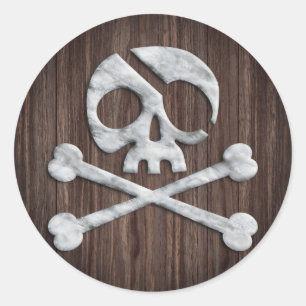 Pirat Skull och korsben Rustiskt trä Runt Klistermärke