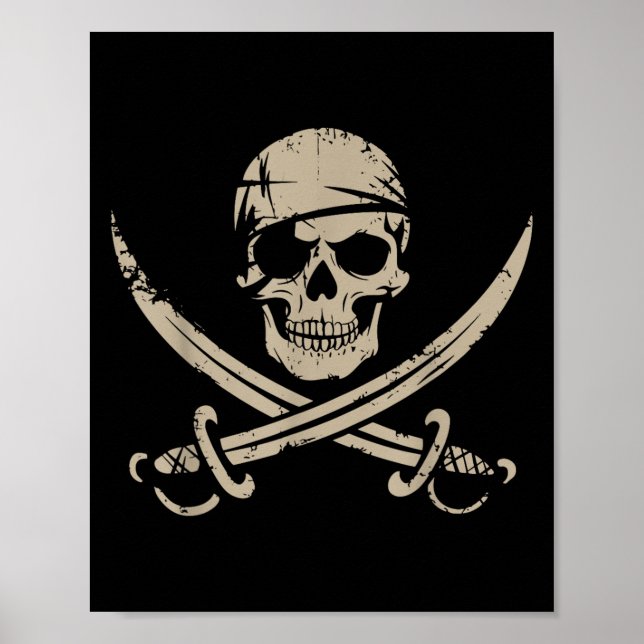 Pirat Skull och korsben Skeleton Halloween för Poster (Framsidan)