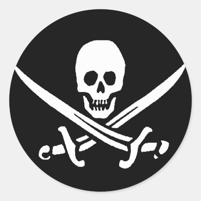Pirat Skull och svärd Runt Klistermärke (Framsida)