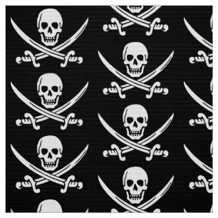 Pirat Skull och Sword Black White Tyg