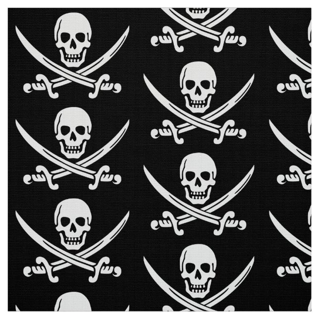 Pirat Skull och Sword Black White Tyg (Provkarta)