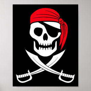 Pirat Skull Red Bandana Sword Costume Gift Poster
