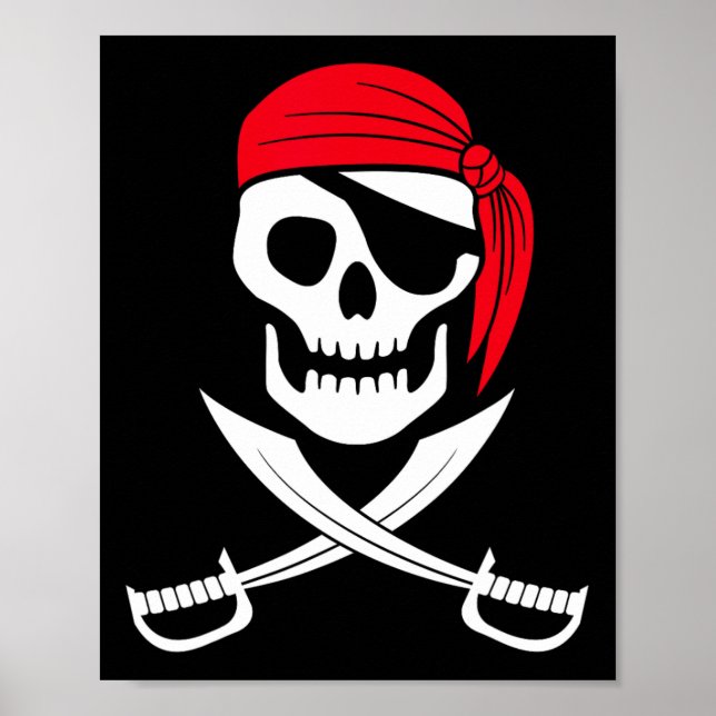 Pirat Skull Red Bandana Sword Costume Gift Poster (Framsidan)