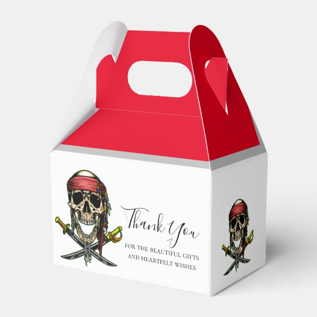 Pirat Skull Red Kapten Favor Box Presentaskar (Framsidan Sidan)