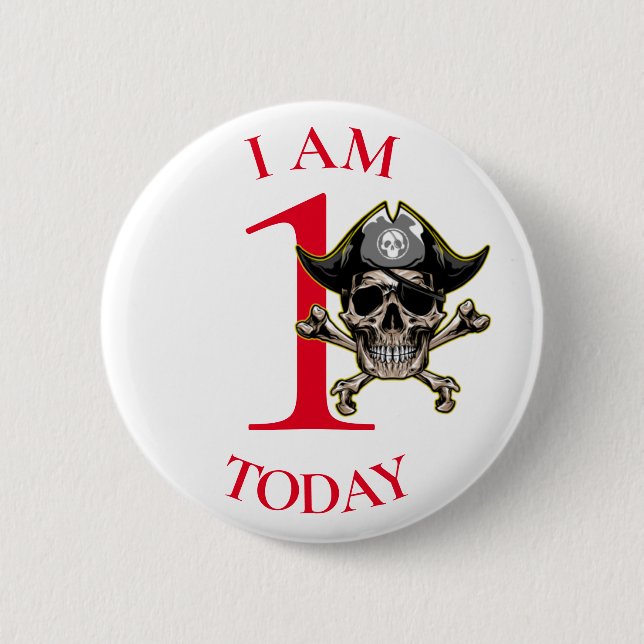 Pirat Skull Red Kor Bones 1st Birthday Button Knapp (Framsida)