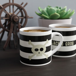 Pirat Skull, svart och vit, efterställd Espresso K Espressomugg