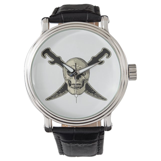 Pirat (Skull) - Svart Vintage av Anpassningsbar  Armbandsur (Framsida)
