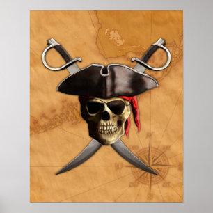 Pirat Skull Swords och Karta Poster