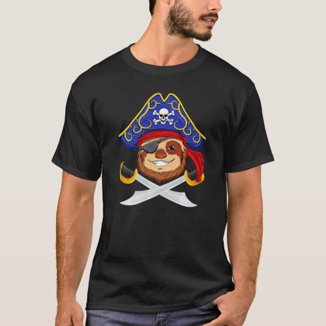 Pirat Sloth Jolly Roger Halloween Costume Day Boy T Shirt (Framsida)