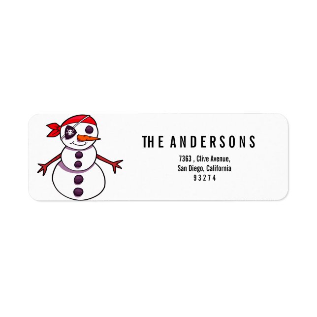 pirat snögubbe god jul returadress etikett (Framsidan)