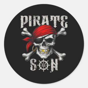 Pirat son Jolly Roger Flagga och Skull Crossbone H Runt Klistermärke