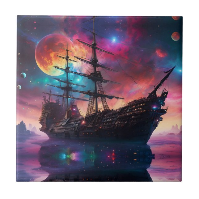 Pirat SpaceShip Lands på en annan planet Kakelplatta (Framsidan)