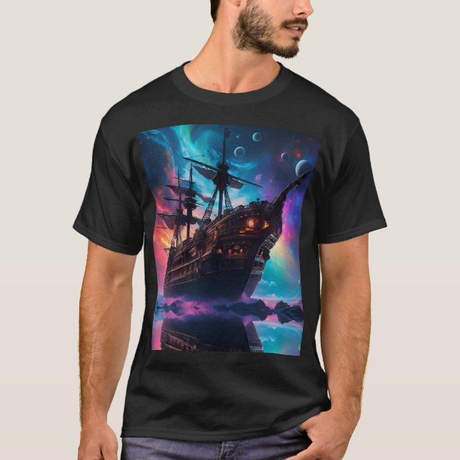 Pirat SpaceShip Lands på en annan planet T Shirt (Framsida)
