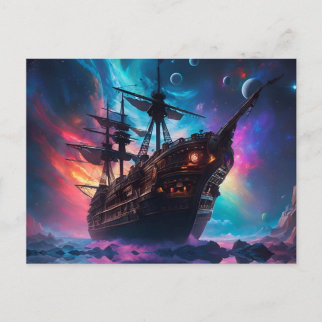 Pirat SpaceShip Lands på en annan planet Vykort (Framsida)