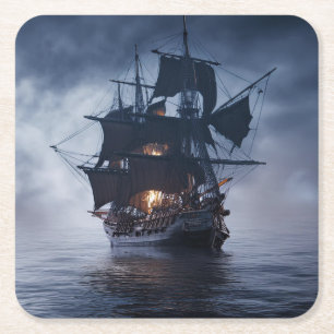 Pirat Spanska Galleon-Frakten Underlägg Papper Kvadrat