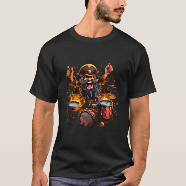 Pirat spelar Drums Funny Buccaneer Drummer Drumm T Shirt (Framsida)