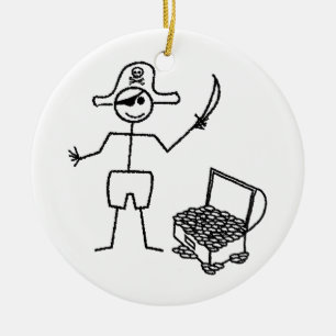 Pirat Stickman med skattekest Julgransprydnad Keramik