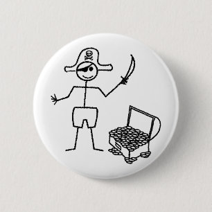 Pirat Stickman med skattekest Knapp