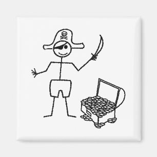 Pirat Stickman med skattekest Magnet