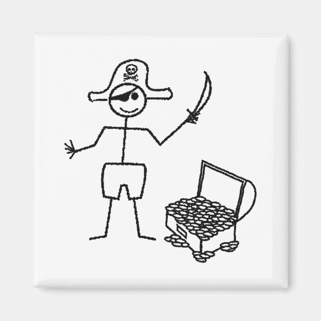 Pirat Stickman med skattekest Magnet (Framsidan)