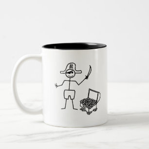 Pirat Stickman med skattekest Två-Tonad Mugg