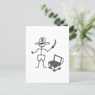 Pirat Stickman med skattekest Vykort
