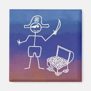 Pirat Stickman med tvättchests vattenfärg Magnet