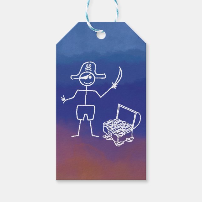Pirat Stickman med tvättchests vattenfärg Presentetikett (Framsidan)