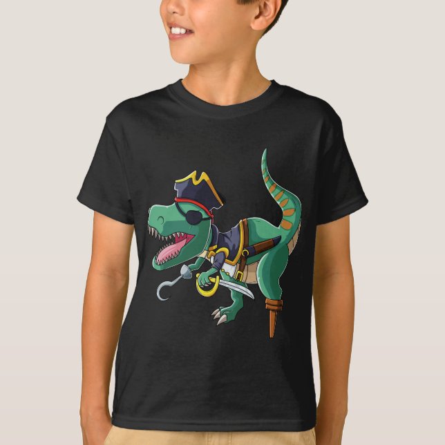 Pirat T-Rex Gift Boys Girls Dinosaur Pirat Capt T Shirt (Framsida)