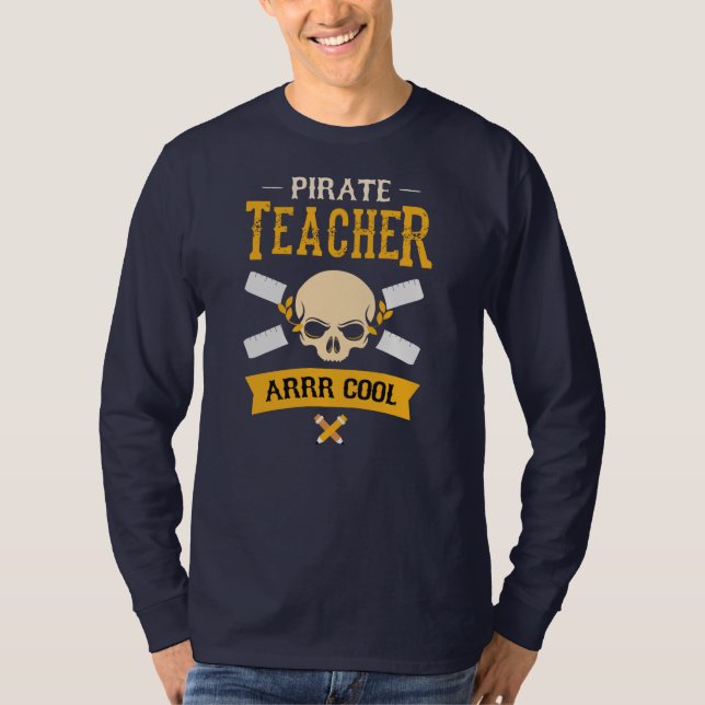 Pirat Teacher Arrr Coola Skull Rustic T Shirt (Framsida)