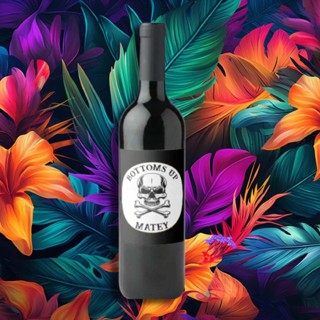 Pirat tema Födelsedagsfest för vuxna Skepp Dödskal Vinflaska Etikett (Skapare uppladdad)