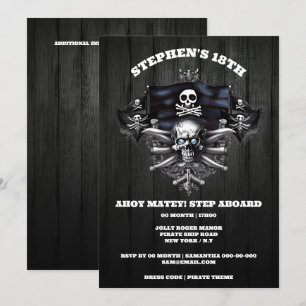Pirat tema jolly roger ahoy matey skalle masthead inbjudningar
