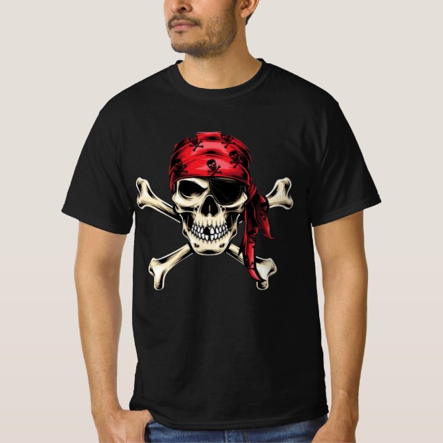 Pirat temaparty Vuxen Salty Pirater Skull T Shirt (Framsida)