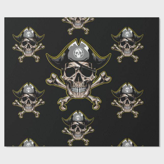 Pirat temaparty Vuxen Skull Bones Presentpapper (Platt)
