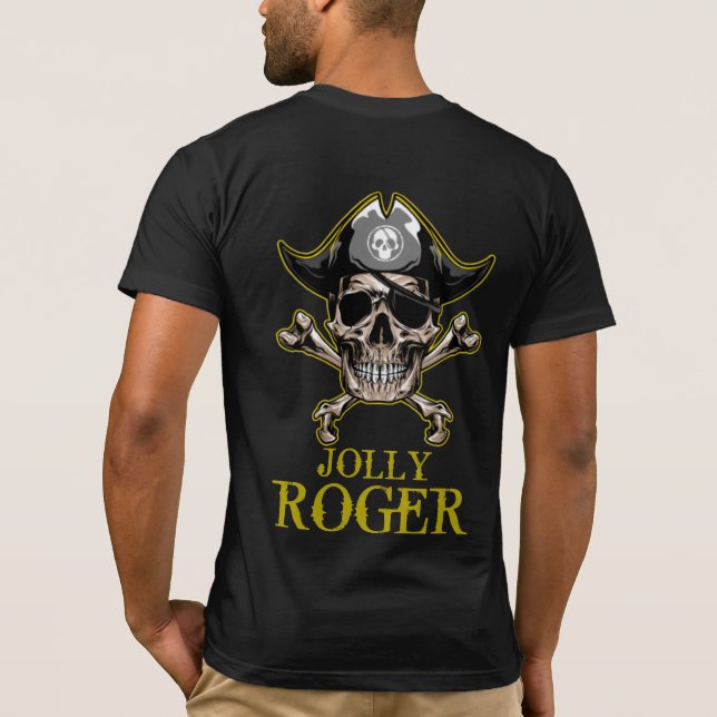 Pirat temaparty Vuxen SKULL GULD JOLLY ROGER T Shirt (Baksida)