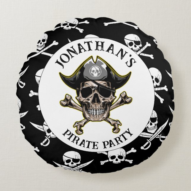 Pirat temaparty Vuxen Skull.Kor-boner Rund Kudde (Framsidan)