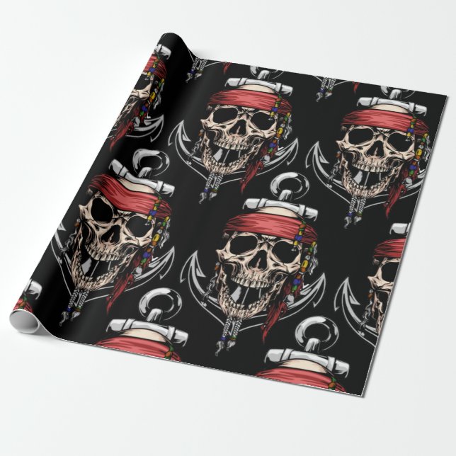Pirat temaparty Vuxen Skull Nautical Presentpapper (Utrullad)