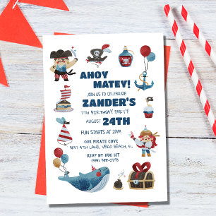 Pirat Theme Ahoy Matey Boys Födelsedagsfest Inbjudningar