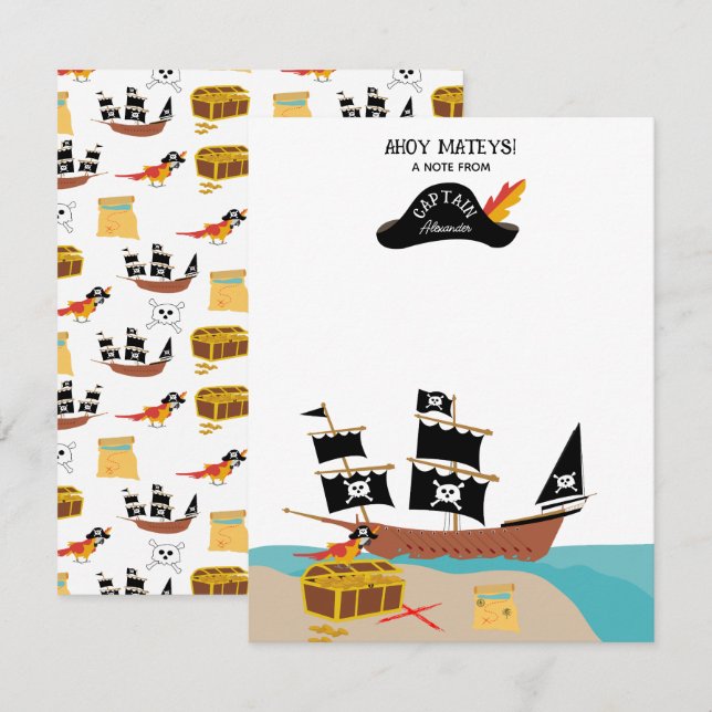 Pirat Theme Personlig Kids Stationery Anteckningskort (Fram/baksida)