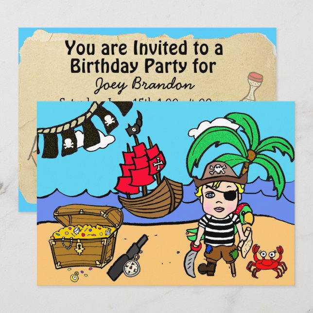 Pirat Theter Boy's Birthday bjudande Inbjudningar (Fram/baksida)