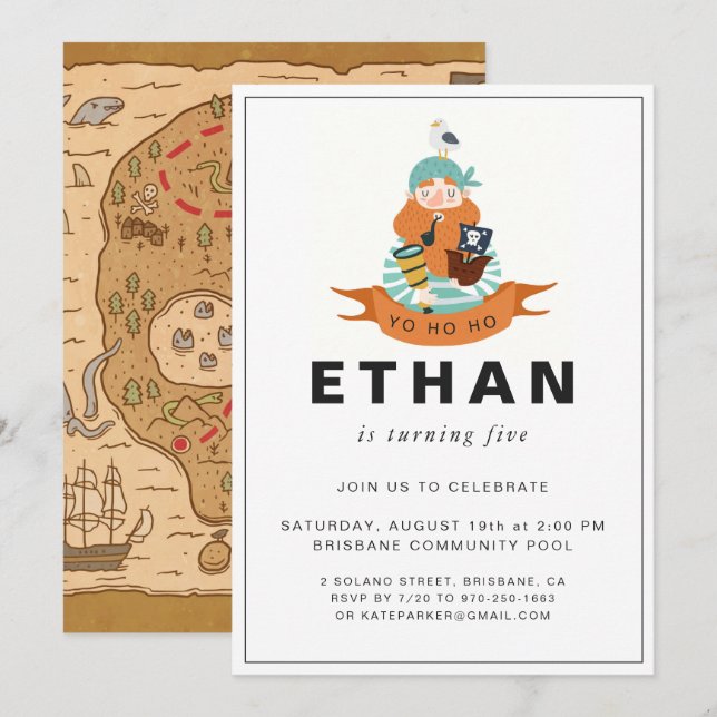 Pirat Thned Födelsedagsfest inbjudan (Fram/baksida)