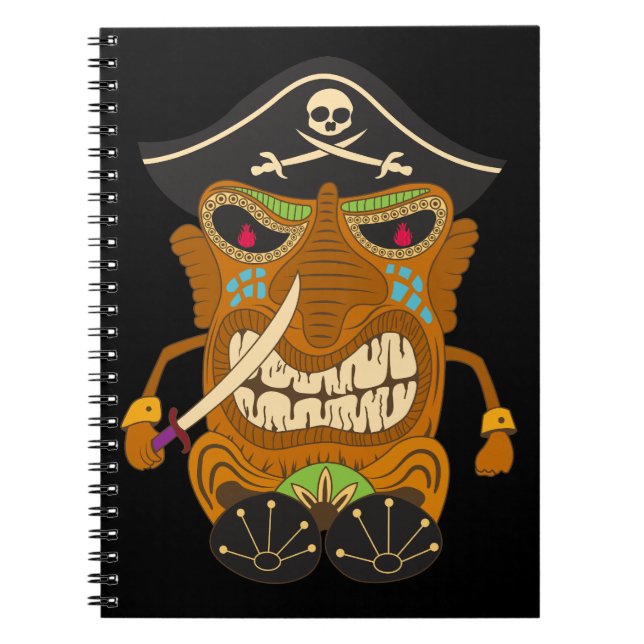 Pirat Tiki-staty, rolig svart Anteckningsbok (Framsidan)