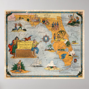 Pirat Treasure Chart of Florida Poster