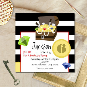 Pirat Treasure Chest Mynt & Jewels Birthday Inbjudningar