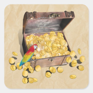 Pirat Treasure Chest på Crinkle Papper Fyrkantigt Klistermärke