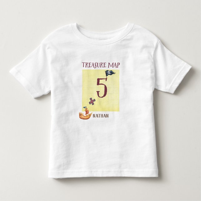 Pirat Treasure Karta 5 med Namn T Shirt (Framsida)