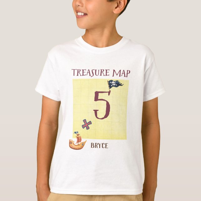 Pirat Treasure Karta 5 med Namn T Shirt (Framsida)