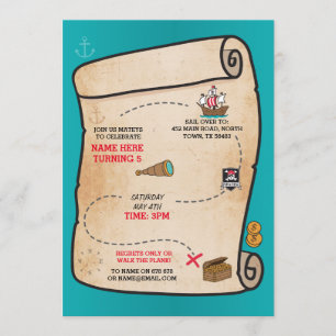 Pirat Treasure Karta Birthday Frakt Party Inbjudan
